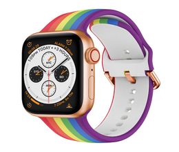 Lämplig för Apple Watch Silicone Watch Bands Iwatch 38mm 40mm 42mm 44mm Rainbow Elastic Print Strap5103973