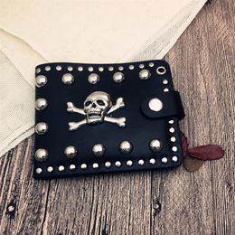 Europe and the United States retro tide men's portable wallet skull personality new rivet trade short paragraph black wallet316i