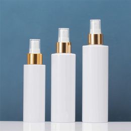 100ml/150ml/200ml Empty Plastic White Bottle Gold Ring Spray Top Refillable Portable Cosmetic Packaging Vials Container