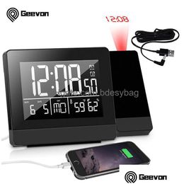 Desk Table Clocks Projection Alarm Clock Indoor Temerature And Humidity Double Alarms Sn Usb Plastic Led With Time Drop Delivery H Dhwbn