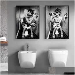 Paintings Sexy Woman Poster Drinking Smoking Girl Wall Art Pictures For Living Room Toilet Bathroom Lavatory Home Decor Portrait Pri Dhkkw