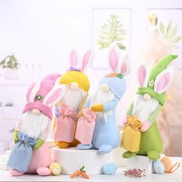 Pâques Bunny Gnome Happy Pâques lapin avec un sac tricoté Spring Kids Nwarf Doll Toys Home Table Ornement décoratif BB1217