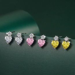 New Ladies s925 Silver Stud Earrings Pink Cubic Zirconia Love High Jewellery Bridal Wedding Accessories