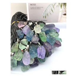 Pendant Necklaces Natural Fluorite Crystal Necklace Energy Stone Healing Meditation Yoga Gift Wholesale Drop Delivery Jewellery Pendant Dh3Qm