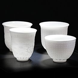 White Porcelain Tea Cup Hand Three-dimensional Relief Tea Bowl Large Capacity Ceremony Mug