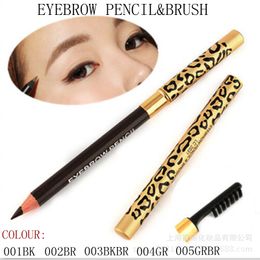 Eyebrow Enhancers Double wooden brush eyebrow pencil solid natural leopard iron brown good picture Colour
