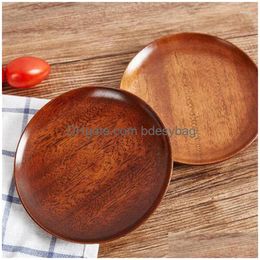 Bowls Wooden Fruit Storage Tray Round Plates Cake Tea Coffee Dessert Dish Kitchen Organisation Drop Delivery Home Garden Dining Bar Dhlbn