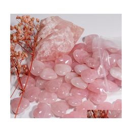 Stone Natural Pink Crystal Ornaments Carved 25X10Mm Heart Chakra Reiki Healing Quartz Jewellery Making Home Decor Drop Delivery Dhgxd