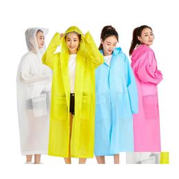 Raincoats Eva Plastic One Piece Frosted Beam Mouth Pocket Raincoat Reusable Thicken Slicker Mticolor Travel Rainwear Outdoor Cam Hik Dhgjq