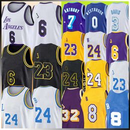 Anthony 3 Davis Russell 0 Westbrook Basketball Jerseys 7 Carmelo Retro Olajuwon Mitchell Karl Malone John Stockton Men Black Blue Purple 2022-2023 Men Shirt 34 32 6 23