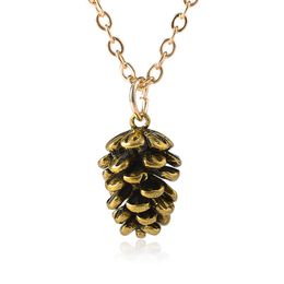 Fashion Vintage Metal Necklace Gold Silver Colour Pine Cone Acorn Pendant Chain Necklace Women Choker Collar Jewellery Gifts