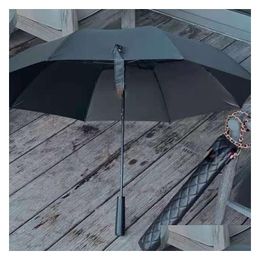 Umbrellas New Classic Black Long Umbrella Folding For Women Summer Fold Fashion Rain Vip Gift With Pu Case Packing Drop Delivery Hom Dhoup