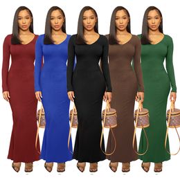 Maxi Casual Dress Women Long Sleeve Black Slim Fishtail Vestidos for Evening Party CLub Holiday S-2XL