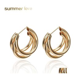 Charm Simple Design Cshape Earrings Metal Wind Letter Round Shape Hoop For Women Sier Gold Bridal Fashion Jewellery Wholesale Drop Deli Oti1W