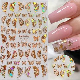 1pc Holographic 3D Butterfly Nail Art Stickers Adhesive Sliders Colourful DIY Golden Nail Transfer Decals Foils Wraps Decorations302n