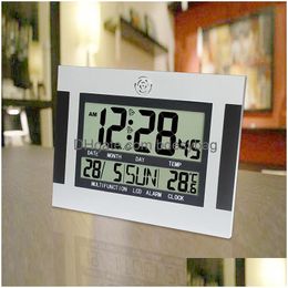 Desk Table Clocks Digital Electronic Alarm Clock Large Led Calendar Temperature Meter Display Home Office Wall Drop Delivery Garden Dhlxk