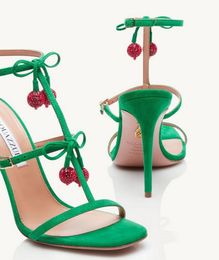 Top luxury aquazzura cerise sandálias vestido sapatos de cristal cereja de salto alto patente mulheres lady lady bridal noturs lady gladiator sandalias