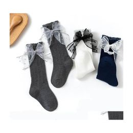 Socks Fashion Lace Bowknot Girls Sweet Cotton Kids Casual Knit Knee High Student Children Sock Drop Delivery Baby Maternity Clothing Dhhtg