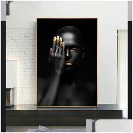 Paintings Sexy African Black Gold Woman Pictures Canvas Prints Decorative Painting Wall Art For Living Room Posters No Frame Drop De Dhfoh