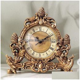 Desk Table Clocks Vintage Resin Carved Clock For European Court Electronic Relief Craft Living Room Bedroom Ornament Home Decor Dr Dhf09