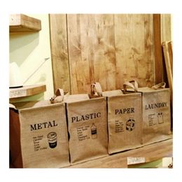 Storage Bags Natural Jute Box Cloth Art Dirty Clothes Basket Sundries Sorting Bag With Connexion Drop Delivery Home Garden Housekee Oty9F