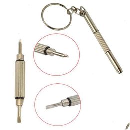 Screwdrivers Wholesale 3 In 1 Aluminum Steel Eyeglass Screwdriver Sunglass Watch Repair Kit With Keychain Portable Hand Tools Drop D Dhnit