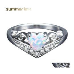 Wedding Rings Romantic Lady Opal Ring Creative Heart Shaped Selling Engagement Gift For Women Girls Drop Delivery Jewellery Otbmu