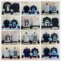 Movie College Ice Hockey Wears Jerseys Stitched 13BrandonTanev 17JadenSchwartz 67MorganGeekie 6AdamLarsson 21 29 32 Men Blank Blue White Jersey