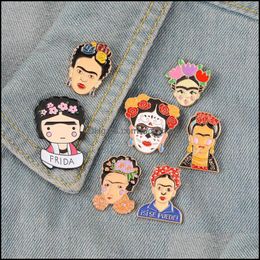 Pins Brooches Pins Painter Mexican Artist Enamel For Women Metal Decoration Brooch Bag Button Lapel Pin Men Broach Jewellery Gift Dhs Otrnt