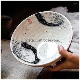 Bowls Japanese Style 7.5 Inch Large Bowl Ramen Ceramic Soup Retro Tableware Hat Trumpet Drop Delivery Home Garden Kitchen Dining Bar Dhj1N