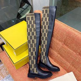 Top Luxury women's letter knitting Over the knee boots fashion outdoor socks shoes flat breathable elastic Fashion casual style