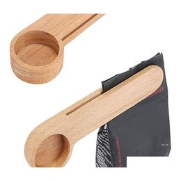 Coffee Scoops Solid Wood Spoon With Bag Clip Beech Measuring Tea Bean Gift Wholesale Drop Delivery Home Garden Kitchen Dining Bar Cof Otnt3