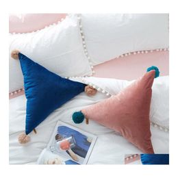 Cushion/Decorative Pillow Creative Home 50Cm Triangle Sofa With Balls Solid Colour Seat Cushion Bed Car Decorative Polyester Soft Dh0 Dhpdq