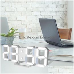 Desk Table Clocks 3D Led Digital Clock Creative Threensional Wall Electronic Alarm Temperature Date Sn Drop Delivery Home Garden De Dhyhx