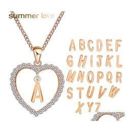 Pendant Necklaces 26 Letters Heart Love Crystal Necklace Women Sier Gold Chain Cubic Zirconia Personal Ideas Luxury Pandent Fashion Otgae