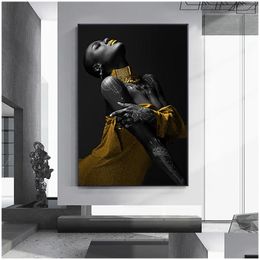 Paintings Black Woman Art Pictures Print Canvas Posters Sexy African Women Wall Scandinavian Oil Painting For Living Room Decoration Dhomh