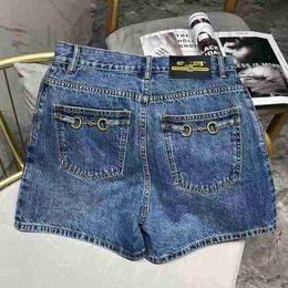 Women's Jeans designer G new high waist thin metal double button pocket wide leg denim shorts for women 9NKZ X2ZY