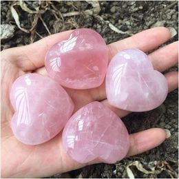 Arts And Crafts Natural Rose Quartz Heart Shaped Pink Crystal Carved Palm Love Healing Gemstone Lover Gife Stone Gems Drop Delivery Dhde1