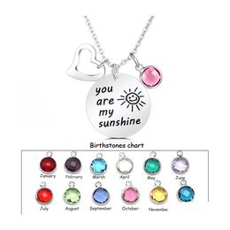 Pendant Necklaces High Quality Engraved Letters Necklace You Are My Sunshine Birthstone Pearl Charms Pendants Heart For Women Diy Je Otfso