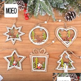Christmas Decorations Ornaments Wooden Laser Cutout Tree Double Layer Pentagram Pendant Drop Delivery Home Garden Festive Party Suppl Dhisf