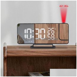 Desk Table Clocks Led Digital Alarm Clock Mirror Projection Temperature Humidity Display Electronic Projector Sn Function Fm Drop Dhqjb