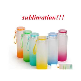 Mugs Sublimation Water Bottle 500Ml Frosted Glass Bottles Gradient Blank Tumbler Inventorys Wholesales Drop Delivery Home Garden Kit Dhype