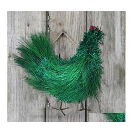 Decorative Flowers Wreaths Rooster Wreath Christmas Decoration Chicken House Fall Garlands Chequered Ornaments G2 Drop Delivery Ho Othps