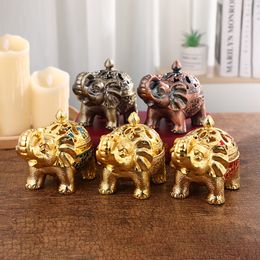 Vintage Incense Holder Metal Standing Elephant Incense Burner with Lid Aromatherapy Ornament Home Decoration for Indoor Outdoor