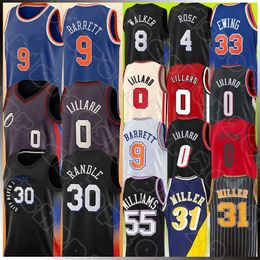 RJ Barrett Julius Randle Basketball Jerseys Damian Lillard Mesh Patrick Ewing Reggie Miller Kemba Walker Derrick Rose 22-23 City Blue Black Edition Shirt 9 0 33 8 4