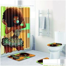 Bath Mats Bathroom Sets Carpet Rug Shower Curtain African Woman Toilet Seat Er Nonslip And Drop Delivery Home Garden Accessories Dhkah