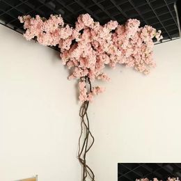 Decorative Flowers Wreaths 1Pcs Cherry Blossoms Artificial Branches For Wedding Arch Bridge Decoration Ceiling Background Wall Dec Dhtnf