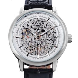 2021 Winner Skeleton Mechanical Watches Men Brand Luxury Leather Strap Watch Relogio Masculino Men Fashion Style Clock Hour Male229t