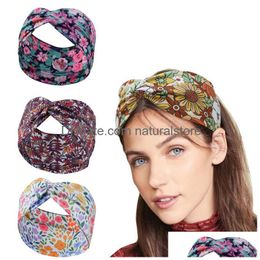 Headbands Designer Silk Cross Elastic Women 2022 Summer New Italy Brands Girls Red Golden Flower Floral Hair Bands Scarf Accessories Dh18D