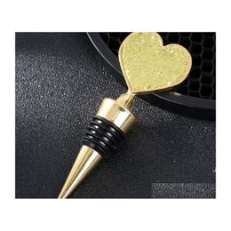 Bar Tools Heart Wine Bottle Stopper Golden Wines Stoppers Wedding Favor Giveaways For Guests Valentines Souvenirs Forboyfriend Drop Ot4Vr